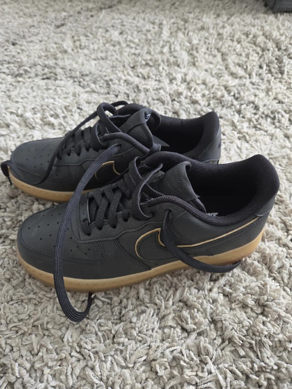 Nike Airforce 1 Black Leather with Gum Sole